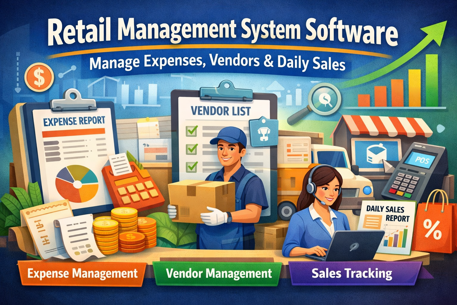 Retail Management System Software to Manage Expenses, Vendors, and Daily Sales